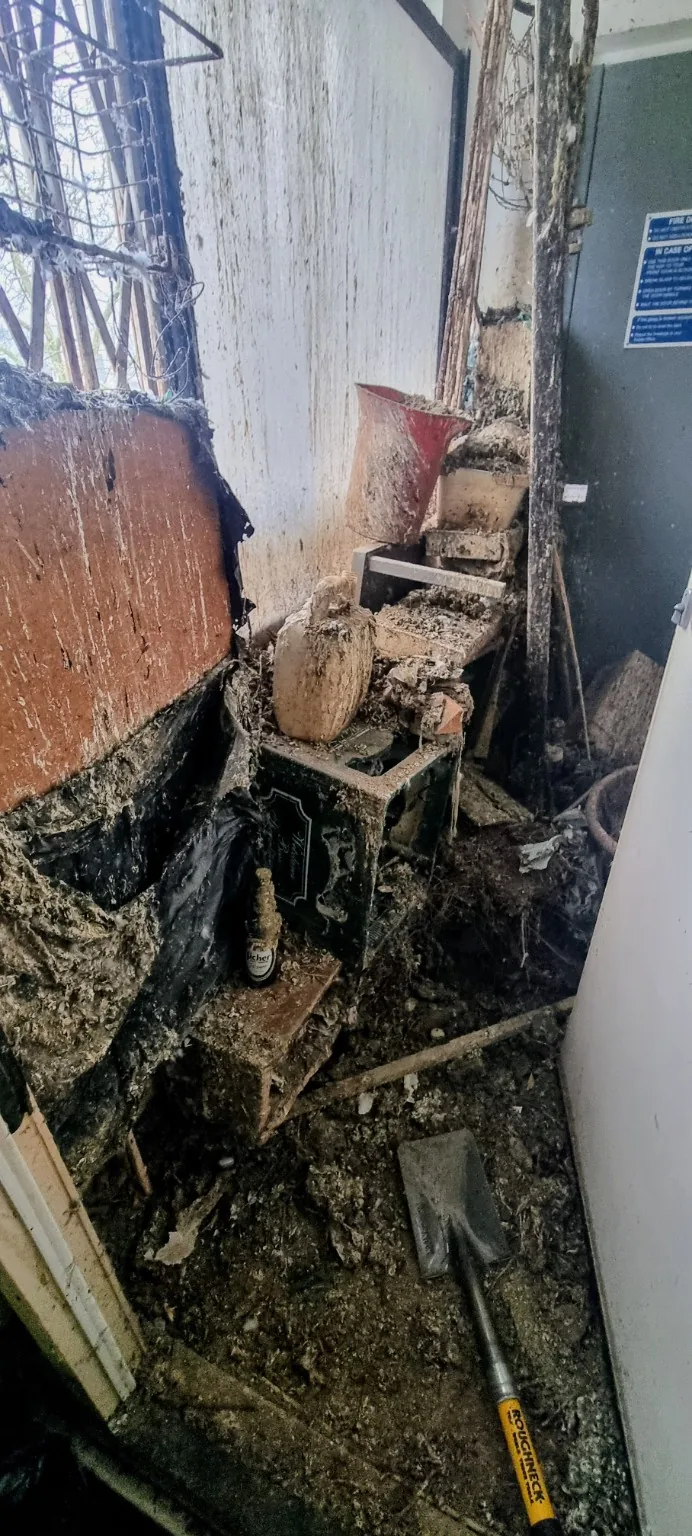 Heavily contaminated bird fouling and debris area before clearance
